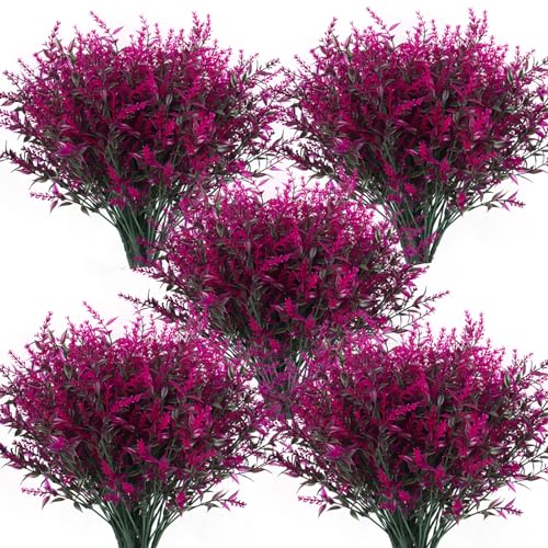 RECUTMS 36 Bundle Artificial Faux Plants Flowers Outdoor Spring Decoration - color: Fuchsia, size: 36 Bundles