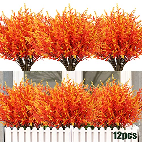 RECUTMS Outdoor Artificial Fall Flowers UV Resistant Fake Boxwood Plants - color: Gold, size: 12 Bundles