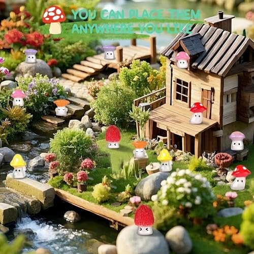 60pcs Luminous Mini Mushrooms Cute Resin Mushrooms Miniature Little Small Mushroom Figures Bulk for for Micro Fairy Garden Landscape Aquarium Accessories Dollhouse Hide Crafts Decor - style: 60pcs Cute Mushrooms