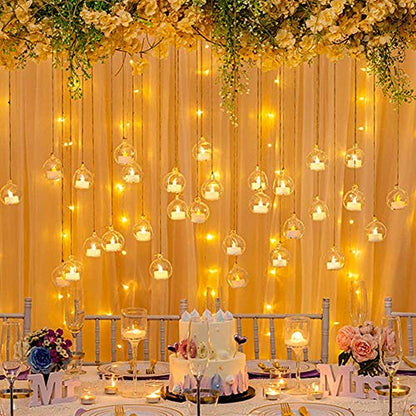 Sziqiqi Hanging Glass Globes Orbs Tea Light Candle Holders with Flameless LED Tealight for Wedding Ornaments, Wedding Birthday Christmas Party Centerpiece Accessory 2.36inch 100pcs +8 Extra | Glass Ball Fillable with Trinkets, for Wedding Ornament, Christ