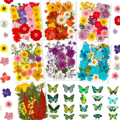 231 PCS Pressed Flowers Bulk for Resin Crafts, Dried Pressed Flowers Butterfly Stickers with Tweezers Real Natural Dry Wildflowers for Resin Molds DIY Art Candle Phone Cases Bookmark Jewelry Making - color: 230 Pcs Pressed Flowers Butterfly Stickers