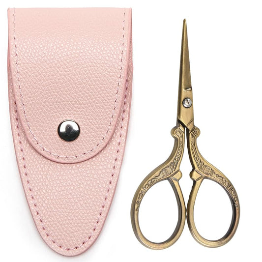 3.6 inch Sewing Embroidery Scissors, Straight Sharp Stainless Steel Sharp Scissors with leather sheath cover,DIY tools for Threading Needlework Dressmaker Artwork Everyday Use (Bronze) - color: X-bronze, size: 3.6-INCH