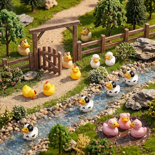 Novabright 100 Pcs Mini Resin Farm Animals Ducks Tiny Resin Animals Ducks Figures Small Animal Statue for DIY Cake Craft Garden Landscape Ornament Potted Decoration Birthday Party Supplies - style: Farm Animals