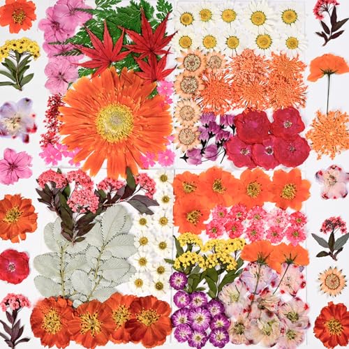 136pcs Dried Flowers for Resin, Dried Pressed Flowers for Crafts Bulk for Scrapbooking, UV Resin Jewelry, Candle Making & DIY Projects - color: 136pcs Colorful Pressed Flowers