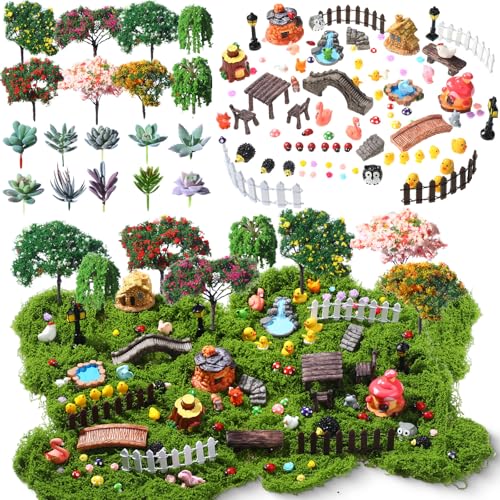 WinnerWhy 116 Pcs Fairy House Accessories Kit Miniature Garden Accessories Terrarium Decoration Mini Diorama Figurines Miniature Landscape Trees Simulated Succulents for DIY Garden Doll House Craft