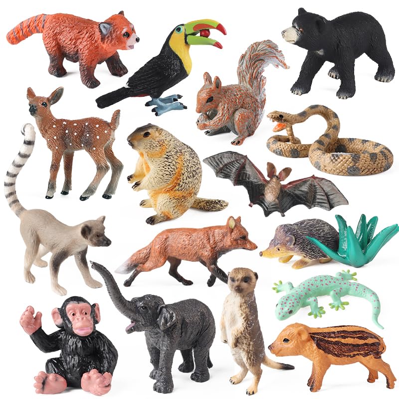 EOIVSH 16pcs Forest Animal Figures for Kids, Realisitc Safari & Jungle Animal Toy Figurines, Educational Animal Playset for Cake Topper Party Favors Birthday Gift
