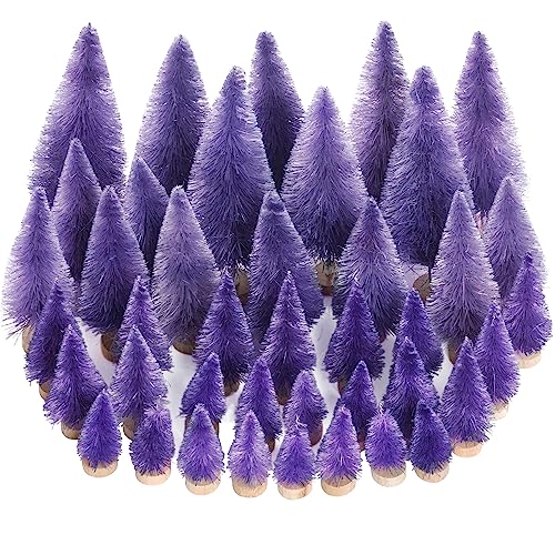 Yookat 40Pcs Artificial Mini Pine Trees Sisal Trees Bottle Brush Trees - color: Purple
