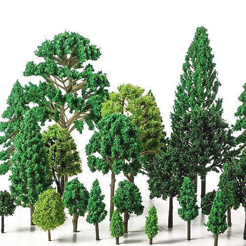 Skylety 70 Pieces Model Trees 6.3-1.2 Inch Mixed Miniature Toy Trees Diorama Supplies Fake Plants for Train Scenery Architecture DIY Crafts, Building Model Scenery Landscape Natural Green(Vintage)