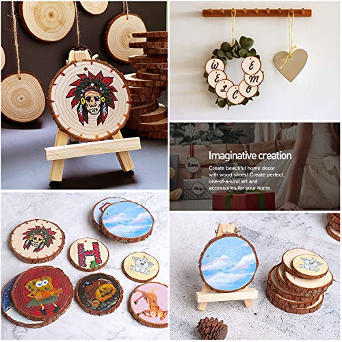 Natural Wood Slices - 30 Pcs 3.5-4 inches Craft Unfinished Wood kit Predrilled with Hole Wooden Circles for Arts Wood Slices Christmas Ornaments DIY Crafts - size: 30pcs(3.5"-4.0")
