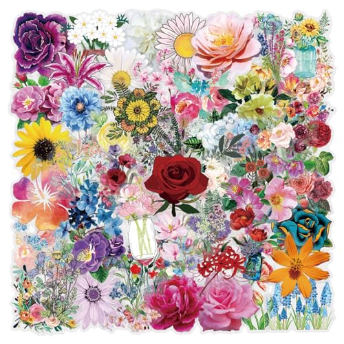 60Pcs Vintage Flower Stickers, Waterproof PET Floral Stickers for Water Bottles Laptop Journal,Scrapbook Skateboard Aesthetic Wildflower Stickers for Scrapbooking Crafts Gifts for Plant Lovers - color: Flower Sticker