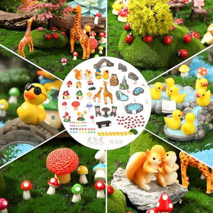 84 Pcs Fairy Garden Accessories Mini Garden Accessories Mini Resin Animals Mushroom Squirrel Duck Rabbit Bridge Pond Owl Micro Landscape Ornaments Kit for DIY Garden Dollhouse Terrarium Succulent
