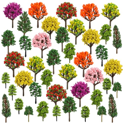 42pcs Model Trees 1.37-2.55" Mixed Diorama Model Tree Colourful Flower Trees Grass Architecture Mini Trees for Crafts Building Model Railway Scenery Landscape Supplies (Style 09) - color: Style 9