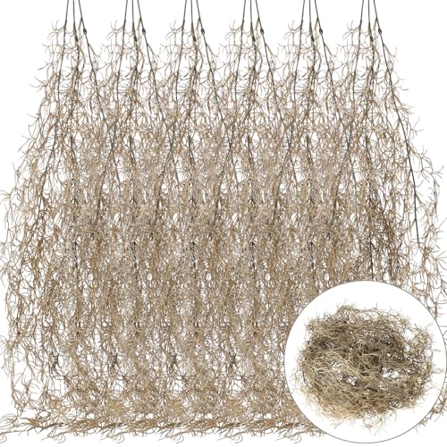 Giegxin Spanish Moss 41'' Fake Hanging Succulents Faux Moss Artificial Succulent Plants Vines Hanging Plants Swamp Decoration Potted Artificial Garland(Brown,6 Pack) - color: Brown