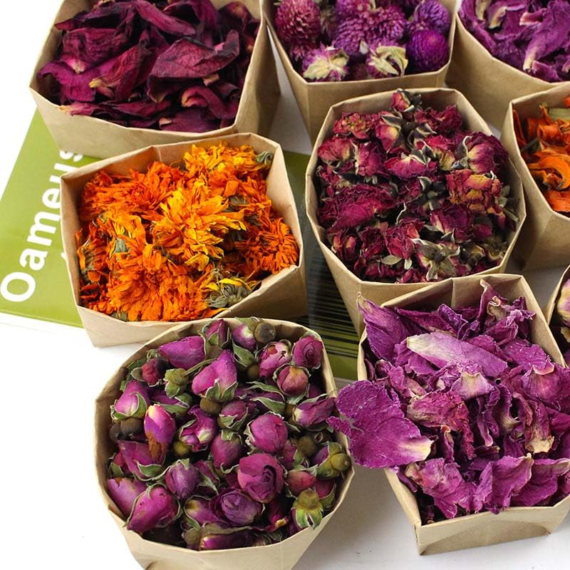 9 Bags Set Dried Flowers - Candle Making Soap Making DIY Candel Natural Flowers-,Lily,Don't Forget Me,Lavender,Mint Leaf,Rose Petal, Red Rose,Globe Amaranth,Chrysanthemum. - color: Stylea 9 Bags*0.3oz