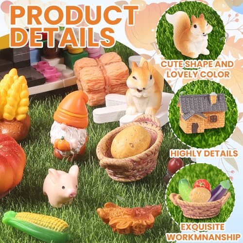 DIYDEC 42PCS Thanksgiving Mini Resin Figures Toys Fall Miniature Decor | 42 Styles Fall Tiny Resin Farm Figurines to Hide Little Figures for Holiday Party Favors Bag Fillers Garden Dollhouse Crafts
