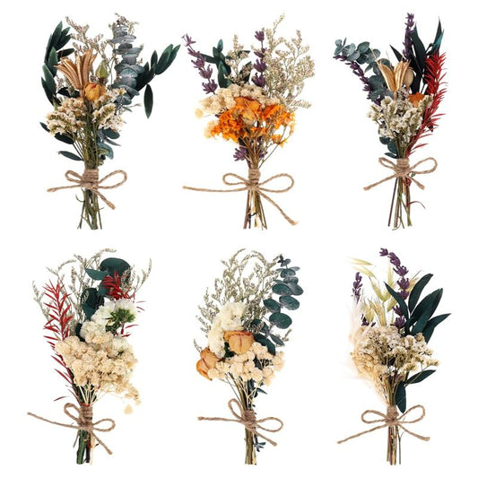 Fuyamp Mini Boho Dried Flower Bouquet Set of 6 Natural Dried Flowers | Small Bouquets Real Plants Bundle Bohemian Flower for DIY Craft Wedding Photo Frame Gift Box Home Vase Decor (About 5-7'')