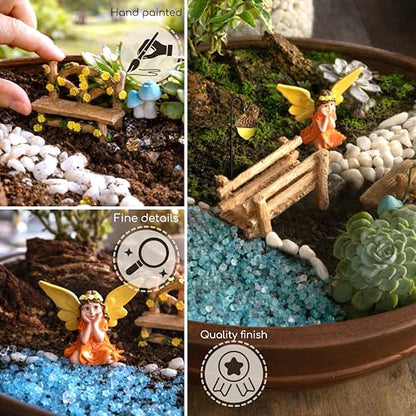 Fairy Garden Accessories Set, 10-Piece Hand-Painted Resin Figurines for Indoor/Outdoor Fairy Gardens, Plant Pots & Terrariums, Add-On Decor for Existing Fairy House Scenes, Gift-Ready Packaging