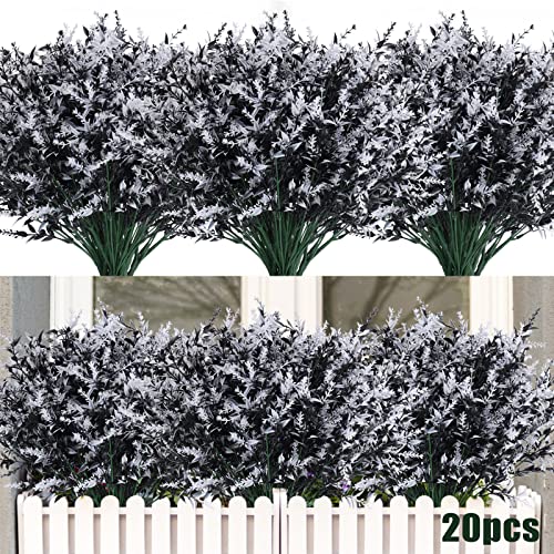 RECUTMS Black Flower,Black Fake Plants Decor,20 Bundles Artificial Flowers - color: Black+white, size: 20 Bundles