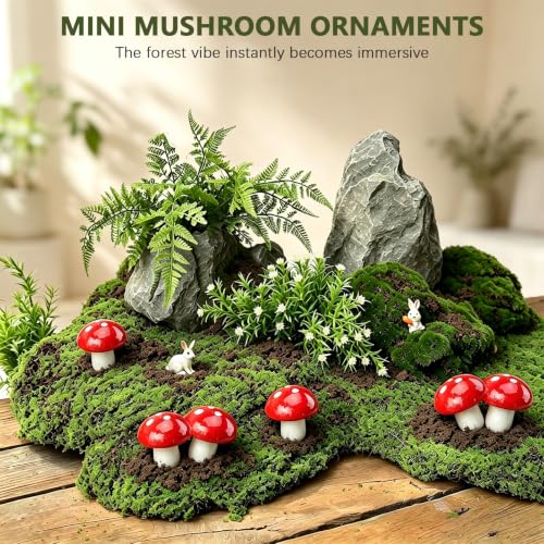 100 Pcs Mini Red Mushrooms for Fairy Gardens, Miniature Realistic Mushroom Accents, Bendable Wire Stem Foam Mushroom Decor for Terrariums, Bonsai, Micro Landscape, DIY Crafts & Fish Tanks Decoration