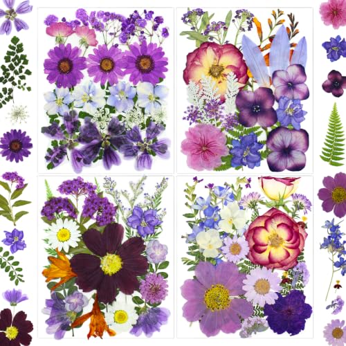 MIKIYA 91Pcs Purple Pressed Dried Flowers for Resin Molds, Assorted Real Natural Bulk Dry Floral Leaves for DIY Art Crafts, Epoxy Jewelry, Candle, Soap Making, Nails Decors Gifts - color: Purple