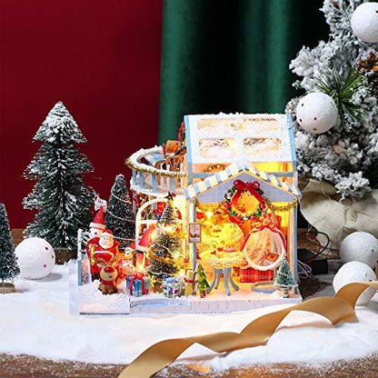 GuDoQi DIY Miniature Dollhouse Kit, Tiny House kit with Music, Miniature House Kit 1:24 Scale, Great Handmade Crafts Gift for Birthday, Christmas Night - color: Christmas Night