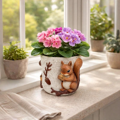 Cute Squirrel Succulent Planter with Drainage Hole, Unique Garden Plant Pots for Indoor/Outdoor Plants, Plant Gifts for Mother's Day, Birthday, Christmas