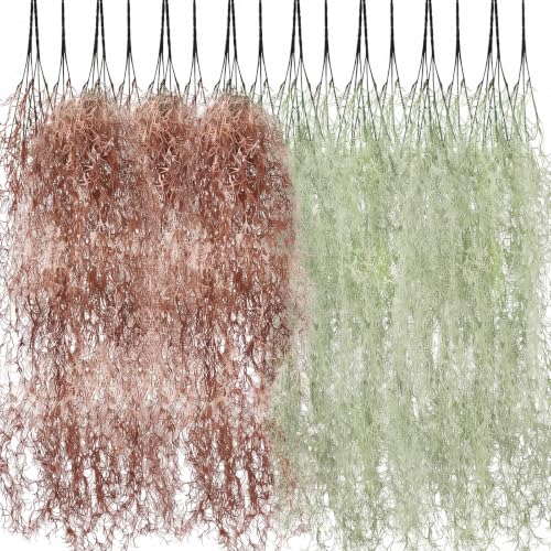 Cindeer 24 Pack Fake Spanish Moss Hanging, 43 Inch, Light Gray，Brown | Artificial Faux Halloween Hanging Greenery Bulk, Moss Garland, Potted Wall Living Room Indoor Outdoor Decor - color: Light Gray，brown, size: 43 Inch