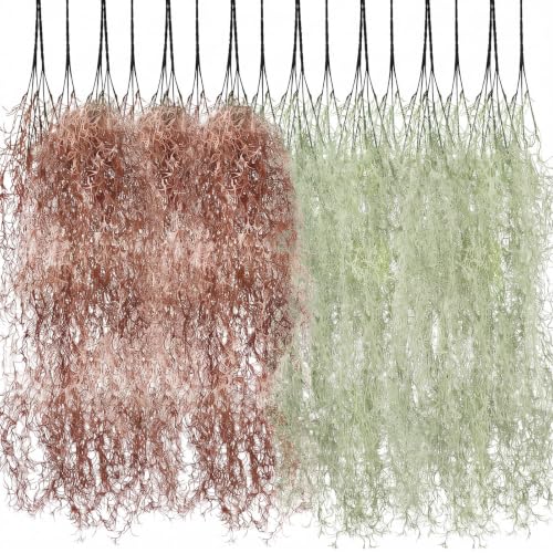 Cindeer 24 Pack Fake Spanish Moss Hanging, 33 Inch, Light Gray，Brown | Artificial Faux Halloween Hanging Greenery Bulk, Moss Garland, Potted Wall Living Room Indoor Outdoor Decor - color: Light Gray，brown, size: 33 Inch
