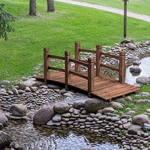 HAPPYGRILL 5 FT Wooden Garden Bridge, Decorative Pond Bridge with Railings | Stained Finish Wood Footbridge with 400 lbs Capacity for Outdoor Garden Yard Backyard