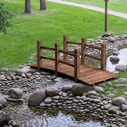 HAPPYGRILL 5 FT Wooden Garden Bridge, Decorative Pond Bridge with Railings | Stained Finish Wood Footbridge with 400 lbs Capacity for Outdoor Garden Yard Backyard
