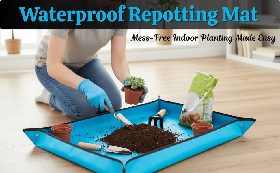 Buyohlic Repotting Mat for Indoor Plant Transplanting and Mess Control Waterproof Potting Mat, Square Planting Tray, Gardening Gifts for Plant Lovers