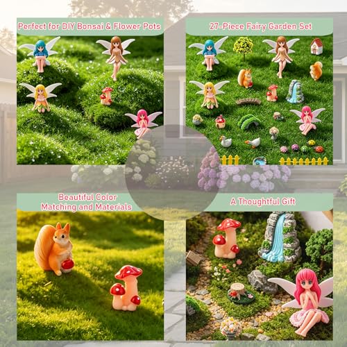 Miniature Fairy Garden Kit 27Pcs Cute Mushroom Figurines & Plants Set Fairy Garden Accessories Tiny Furniture Decor for Terrarium Potted Plant Ornament for Home Desk