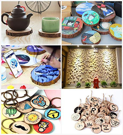20pcs Wood Slices, BetterJonny 3.1-3.5 inch Undrilled Wooden Circles Predrilled with Hole Natural Wood Ornaments with 10 Meters Jute Rope for Arts DIY Craft - size: 20 Pcs (3.1-3.5 inch)