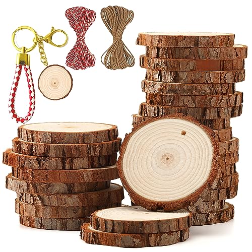 SENMUT Natural Wood Slices 30pcs 2.0"-2.45" Predrilled Wood Circles for Crafts Christmas Wood Slices for Crafts Round Wooden Discs DIY Wood Ornament - size: 30PCS(2.0"-2.45"）with Hole