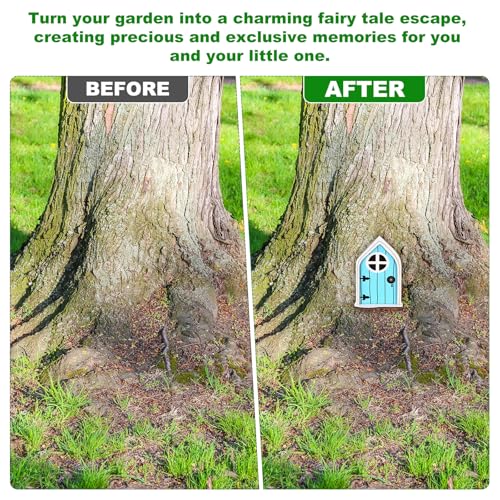 M METERXITY 2-Pack Fairy Door, Wooden Miniature Fairy Garden Door Outdoor [Light Green, Sky Blue] - color: Light Green, Sky Blue