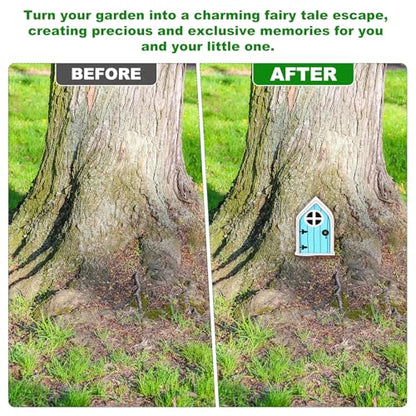 M METERXITY 2-Pack Fairy Door, Wooden Miniature Fairy Garden Door Outdoor [Light Green, Sky Blue] - color: Light Green, Sky Blue
