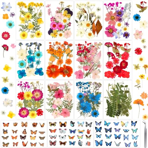 300 Pcs Real Dried Pressed Flowers & Butterfly Stickers for Resin Crafts - color: 300 Pcs Pressed Flowers Butterfly Stickers