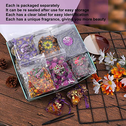 SACATR Dried Flowers, 50 Bags 100% Natural Dried Herbs Kit for Soap Making, Candle, Resin Jewelry Making, Bath, Nail - Include Rose Petals, Rosebuds, Lilium, Jasmine, Don't Forget Me and More - color: 50 Bags*10g