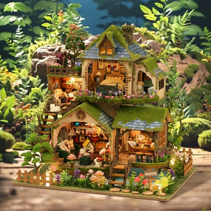 Dollhouse Kit, DIY Miniature House w/LED Adult, Forest Adventure | Miniature Kit, Tiny House Kit, DIY Mini Craft, Perfect Birthday & Christmas Gift for Family Friends