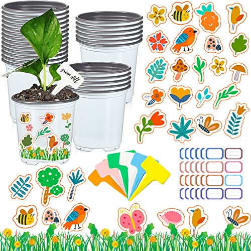 Kavoc 30 Pcs Garden Pot Craft Kit,Kindergarten Handmade Flower Pot Crafts with Stickers Plant Labels Name Tags,Flower Planting Growing Kit for Birthday Mothers Day Arts Kit