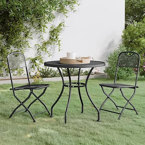 2-Piece Patio Dining Set, 31.5" Foldable Metal Table & Chairs, Anthracite, Compact for Balcony/Porch/Small Backyard, Rust-Resistant Mesh - color: Anthracite, size: 31.5 x 31.5 x 28.3 in (W x L x H)
