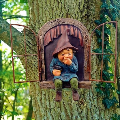 7.1-inch Elf Out The Door Tree Hugger,Fairy Garden Gnome Statue, Hanging Resin Gnome Figurine,Whimsical Tree Sculpture,Garden Peeker Statue,Ideal Patio Yard Lawn Porch Decoration - style: Women