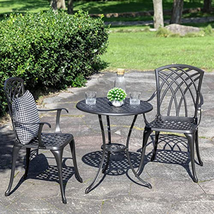NUU GARDEN 3 Piece Patio Bistro Set, Cast Aluminum Patio Bistro Table and Chairs Set of 2 with Umbrella Hole, Outdoor Bistro Set for Patio or Backyard, Black - color: No Cushion