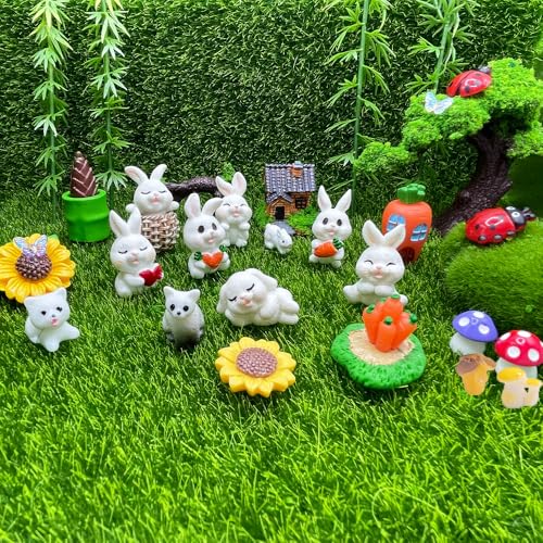 25PCS Mini Figurines Set with Rabbits - Mixed Resin Animals & Garden Decor with Mushroom, Ladybug, Bee, Butterfly for Fairy Garden, Terrarium, Plant Pot & Bunny Decor - style: 25PCS Farm Rabbit