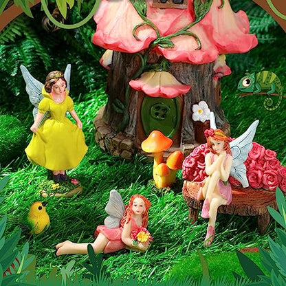 Soaoo Fairy House Garden Figurines Kit Summer Garden Decor Elves Decoration Outdoor Ornaments Animals Butterfly Fairy Mushroom Party Supplies DIY Micro Landscape Dollhouse