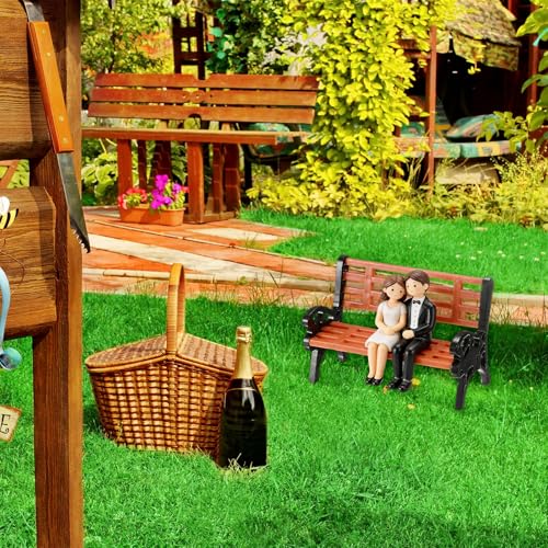 M METERXITY 10-Pack Miniature Park Bench Models, 1.1x0.6x0.7 Inch ABS Mini Village Garden Chair for Terrarium/DIY Micro Landscaping/Dollhouse, Train Platform Bench Figurines [Brown Black] - size: 1.1x0.6x0.7 Inch