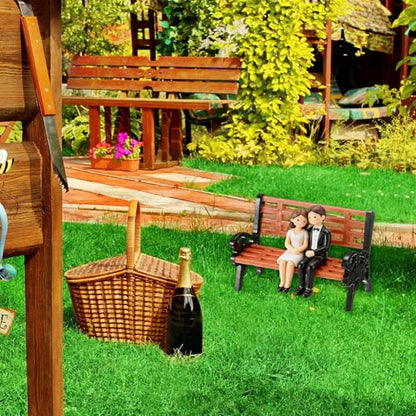 M METERXITY 10-Pack Miniature Park Bench Models, 1.1x0.6x0.7 Inch ABS Mini Village Garden Chair for Terrarium/DIY Micro Landscaping/Dollhouse, Train Platform Bench Figurines [Brown Black] - size: 1.1x0.6x0.7 Inch