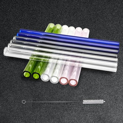 12 Pcs Gtysmox 5 Colors Borosilicate Glass Tubes, 6 Inches 12mm Diameter 2mm Thickness Glass Tubing with 1 Cleaning Brush (Transparent Pink Green Blue Gray) - size: 6 inches