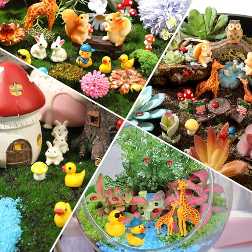 84 Pcs Fairy Garden Accessories Mini Garden Accessories Mini Resin Animals Mushroom Squirrel Duck Rabbit Bridge Pond Owl Micro Landscape Ornaments Kit for DIY Garden Dollhouse Terrarium Succulent