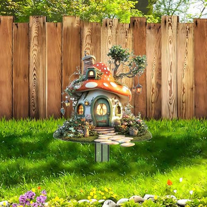 Mushrooms Garden Stakes Decor Yard Acrylic - 2D Spring Garden Acrylic Sign Decoration, Yard Art, Gift for Nature Lovers, for Indoor & Outdoor Flower Pots, Yard, Mini Gardens & Lawn (5.9”x5.9”) Y05